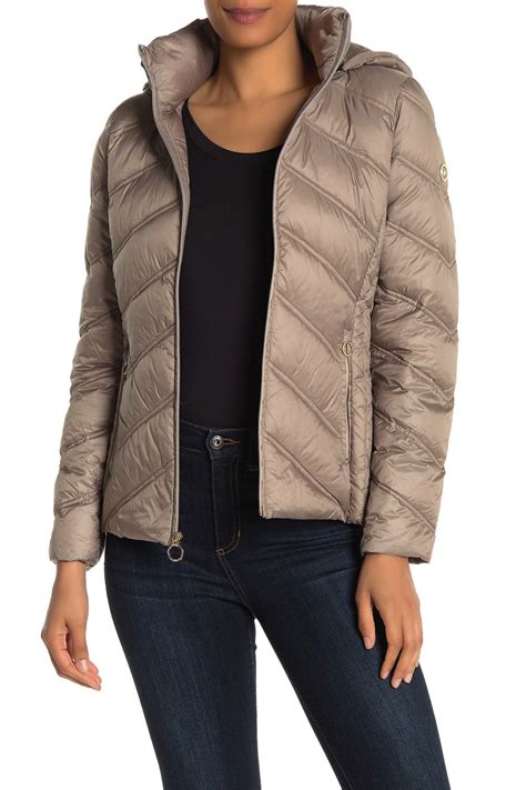 michael michael kors short hooded packable down coat|Michael Kors down filled coat.